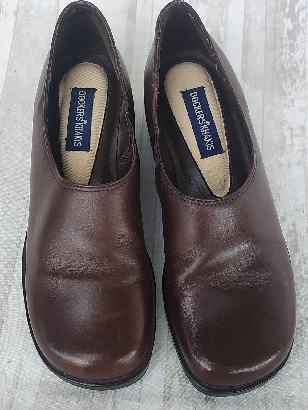 Dockers Khakis Vintage 90s Brown Slip-On Leather Mules, Size 6 Like New!